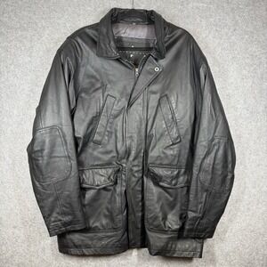 Joshua Ross Men's XL Black Genuine Leather Jacket Field Coat Elbow Patches